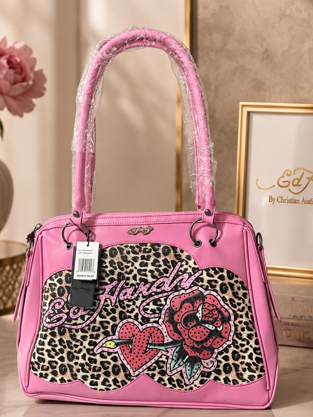 Ed Hardy Leather Leopard Print Bag